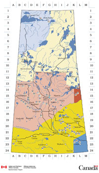 Figure 3: Location of First Nations in Saskatchewan (See Figure 4 for map legend)